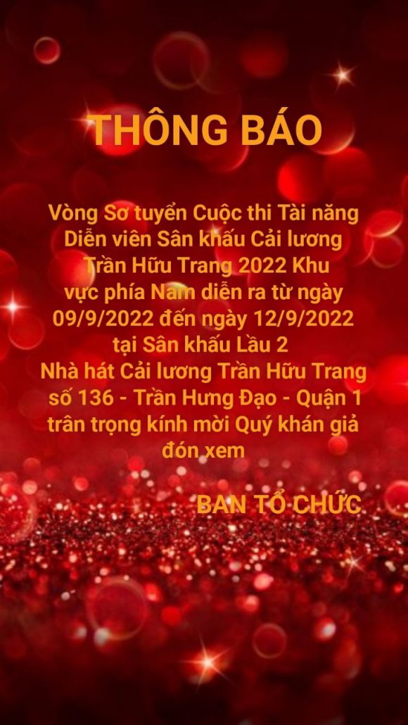 Sáng nay 10/08/2022 Bốc thăm Lịch thi vòng Sơ tuyển Cuộc thi Tài năng Diễn viên Sân khấu Cải lương Trần Hữu Trang 2022 tại Sân khấu Lầu 3 Nhà hát Cải lương Trần Hữu Trang: